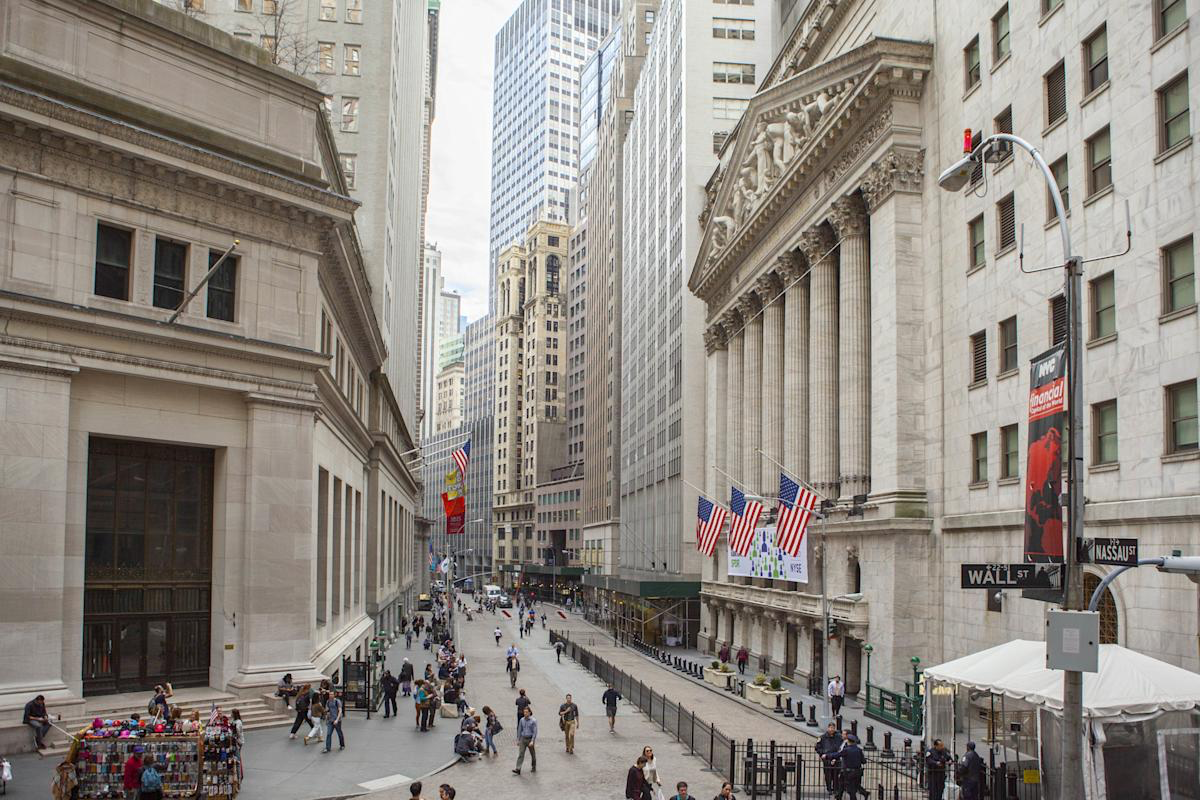 View of Wall Street with the New York Stock Exchange